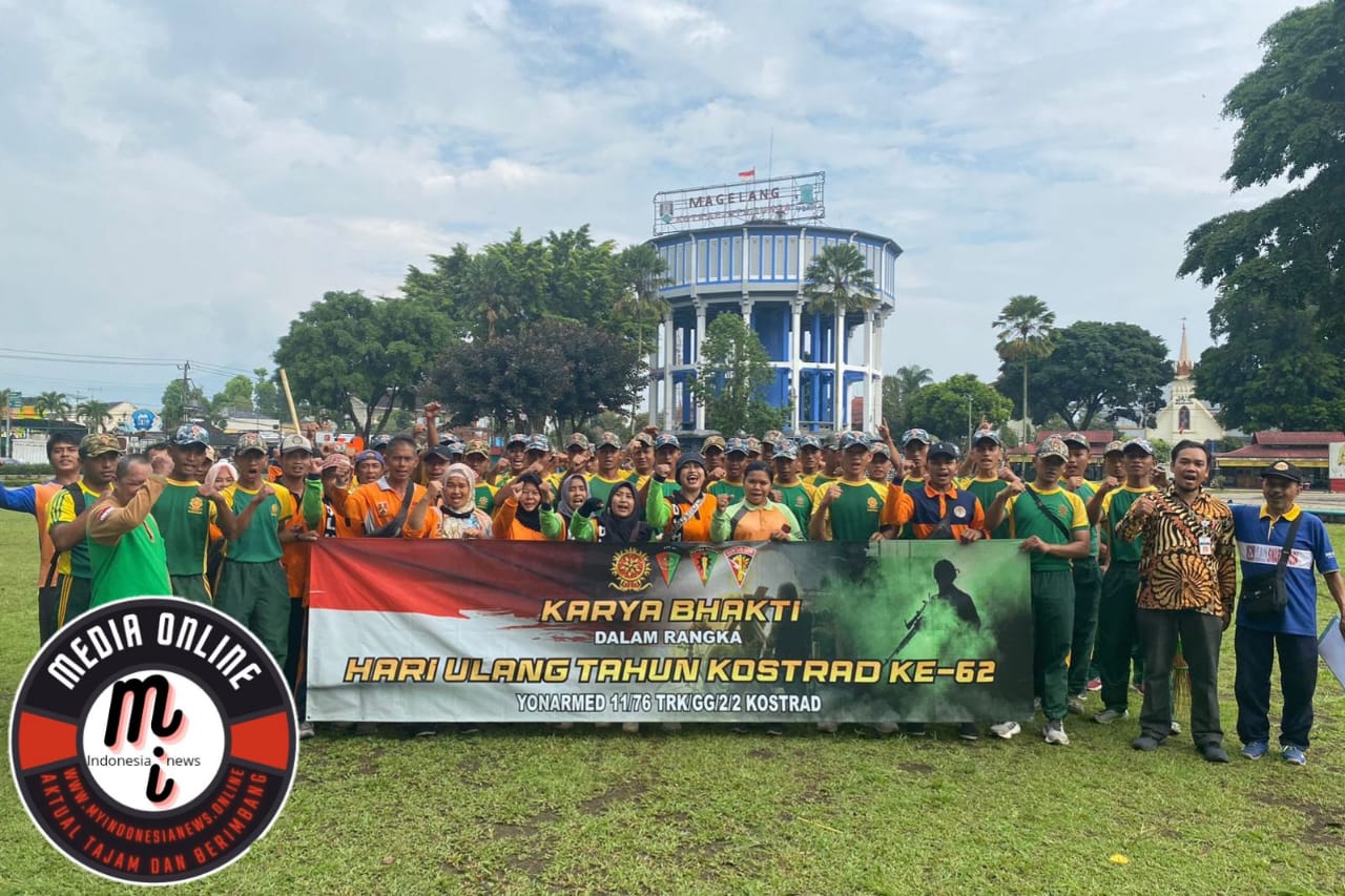 Wow!!Sambut HUT Ke-62 Kostrad, Yonarmed 11 Kostrad Laksanakan Pembersihan Alun Alun Kota Magelang