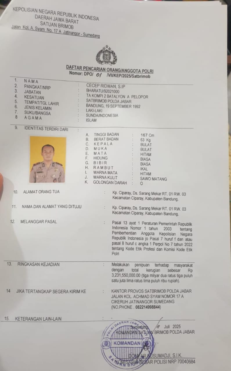 Mantan Brimob Cecep Ridwan DPO Usai PTDH, Korban Curiga Ada yang Disembunyikan