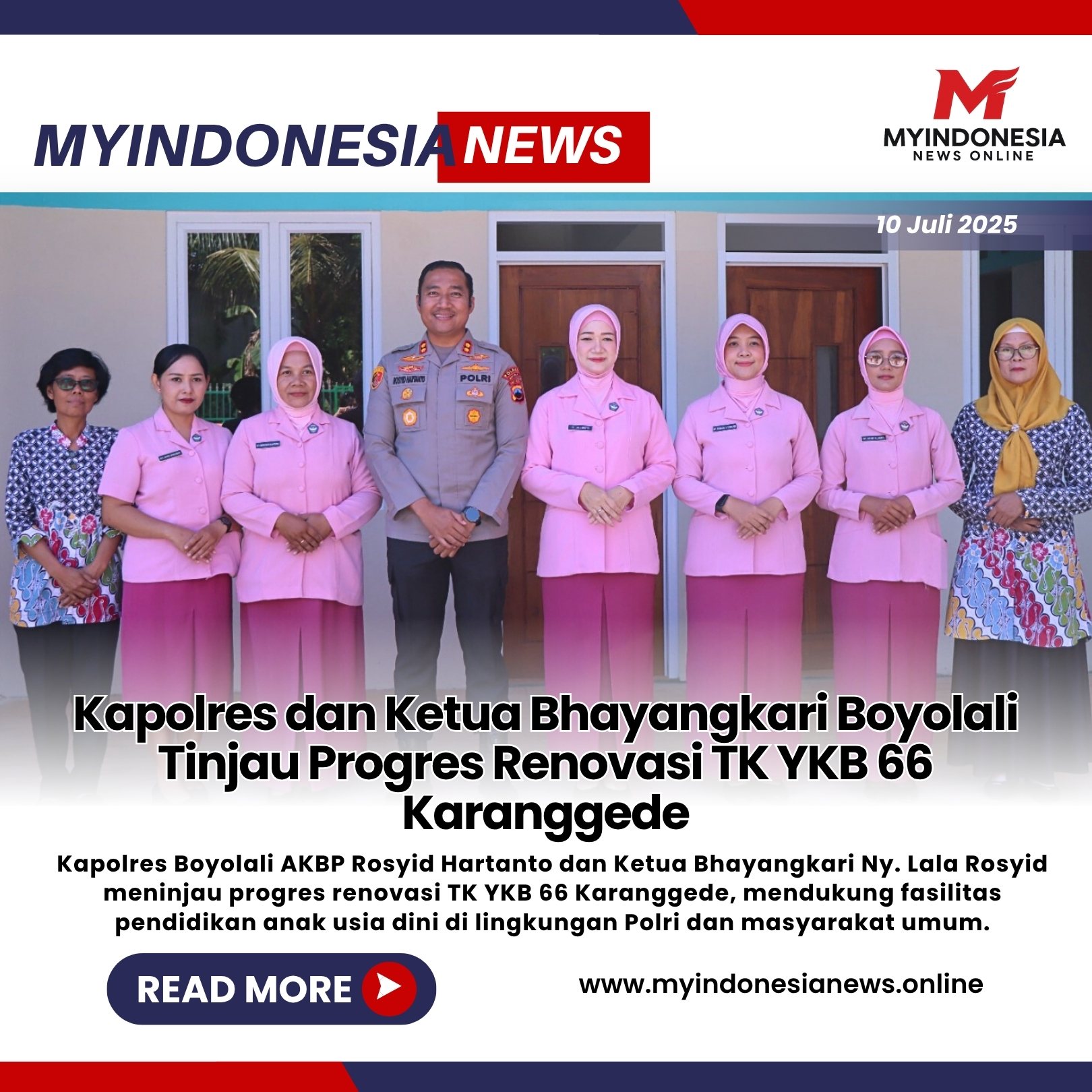 Kapolres dan Ketua Bhayangkari Boyolali Tinjau Progres Renovasi TK YKB 66 Karanggede